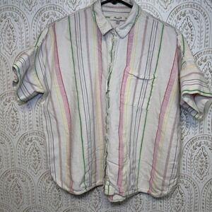 Madewell Womens Medium Rainbow Stripe Short Sleeve Button Down Shirt Boxy Top